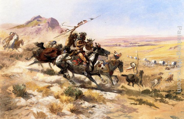 Attack on a Wagon Train painting - Charles Marion Russell Attack on a Wagon Train art painting